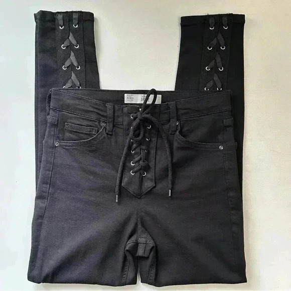 Topshop Moto Skinny Jeans Jamie High Rise Lace Up Ankle Crop Black Size 26 - Picture 16 of 16